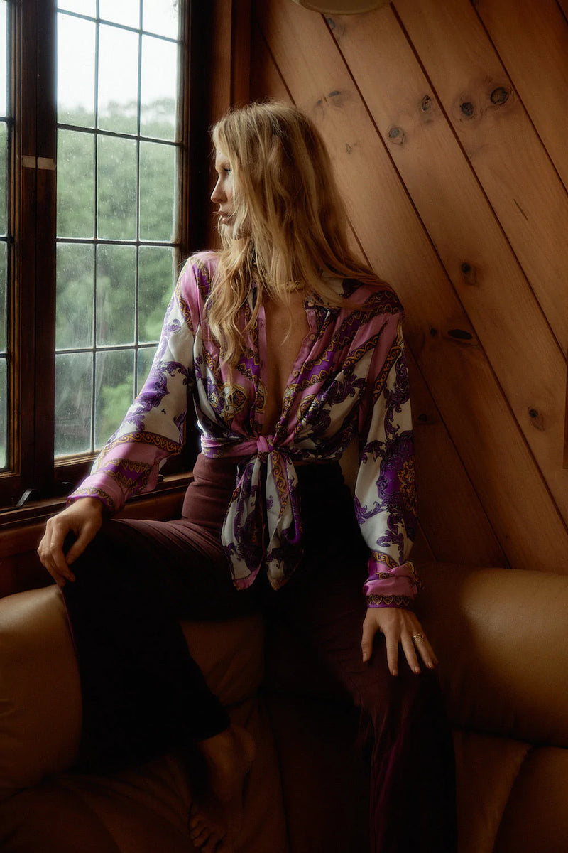 Under My Thumb Satin Oversized Shirt - Baroque Scarf - Chasing Unicorns