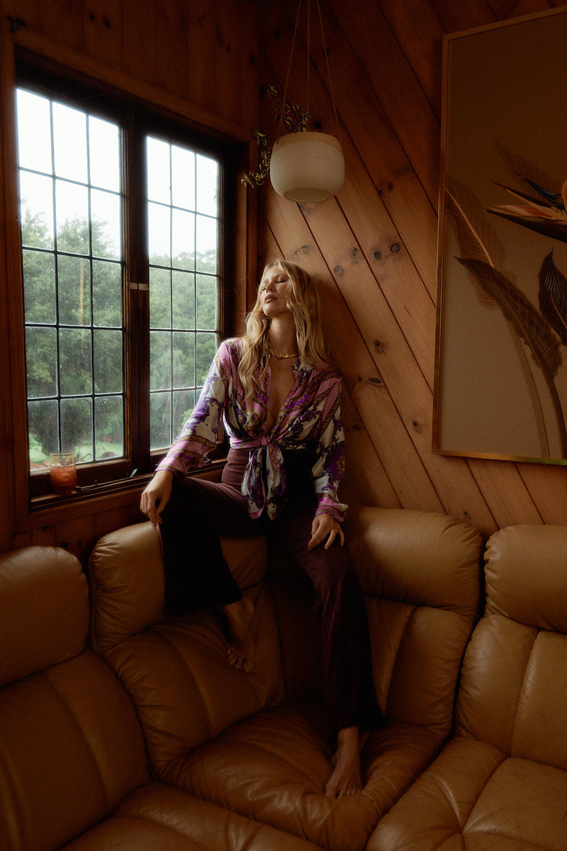 Under My Thumb Satin Oversized Shirt - Baroque Scarf - Chasing Unicorns