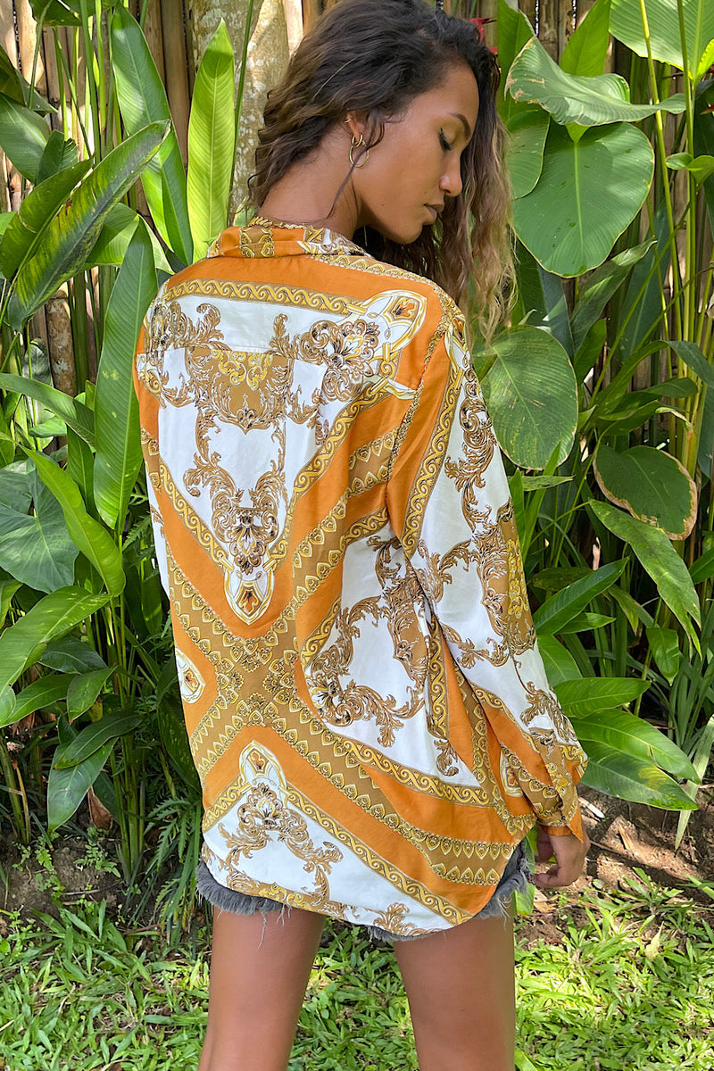 Under My Thumb Satin Oversized Shirt - Tawny - Chasing Unicorns