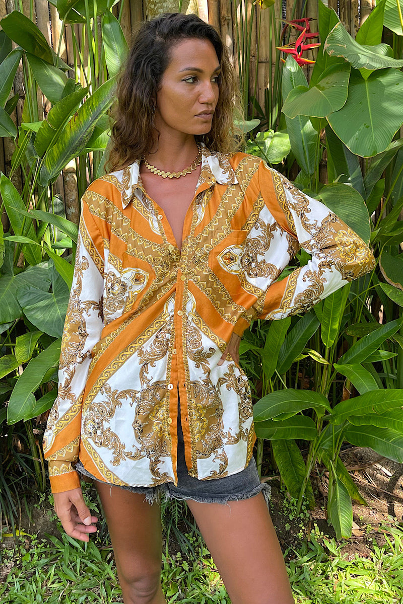 Under My Thumb Satin Oversized Shirt - Tawny - Chasing Unicorns