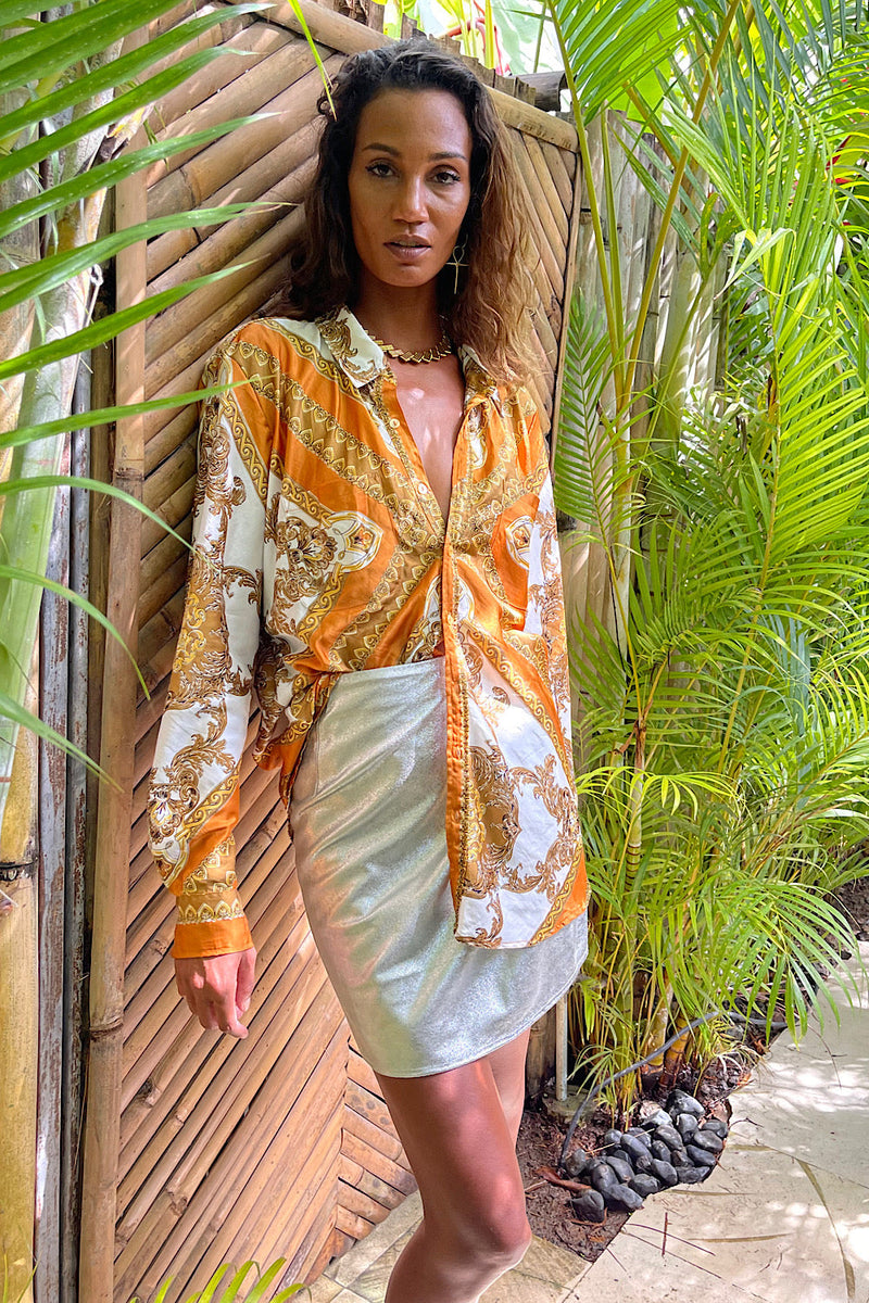 Under My Thumb Satin Oversized Shirt - Tawny - Chasing Unicorns