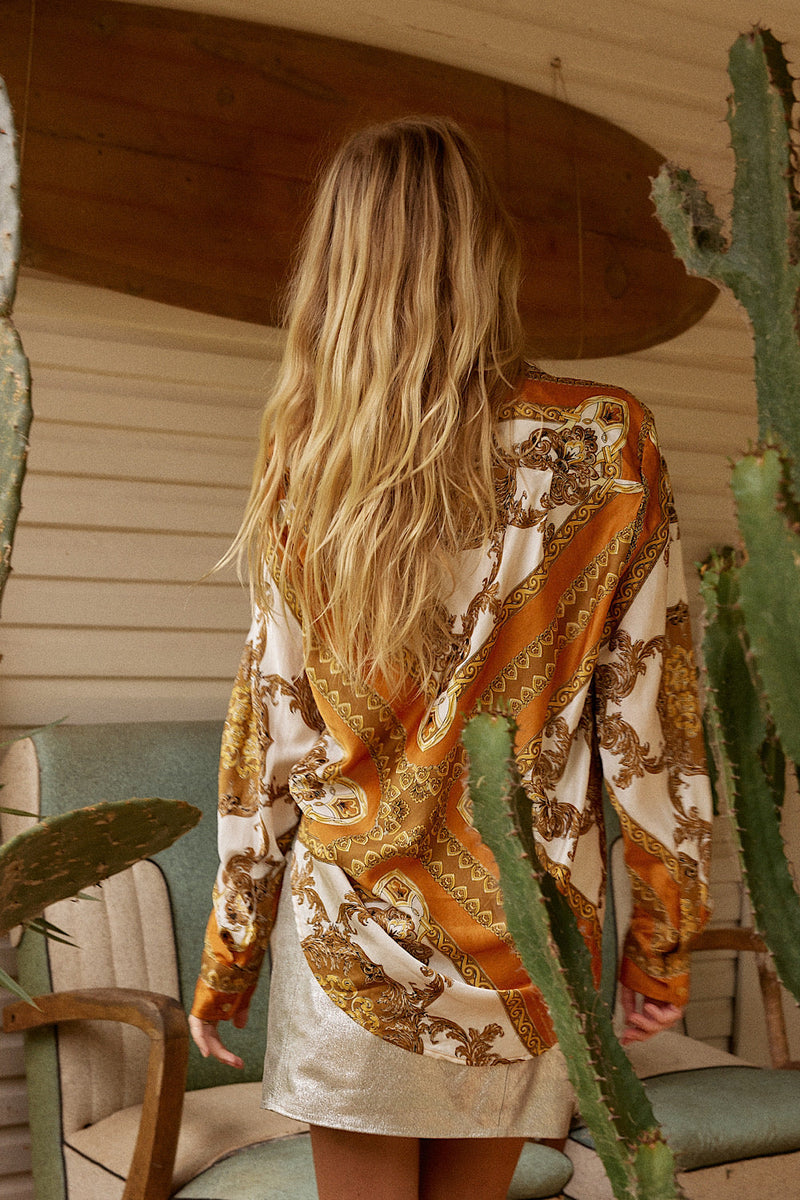 Under My Thumb Satin Oversized Shirt - Tawny - Chasing Unicorns