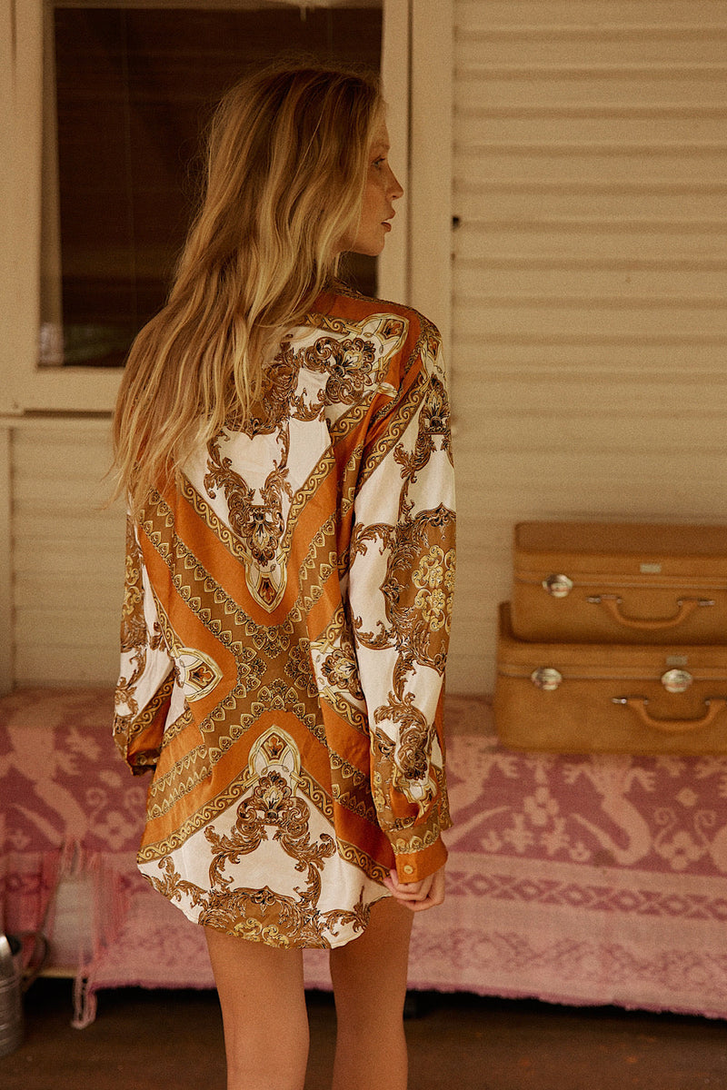 Under My Thumb Satin Oversized Shirt - Tawny - Chasing Unicorns