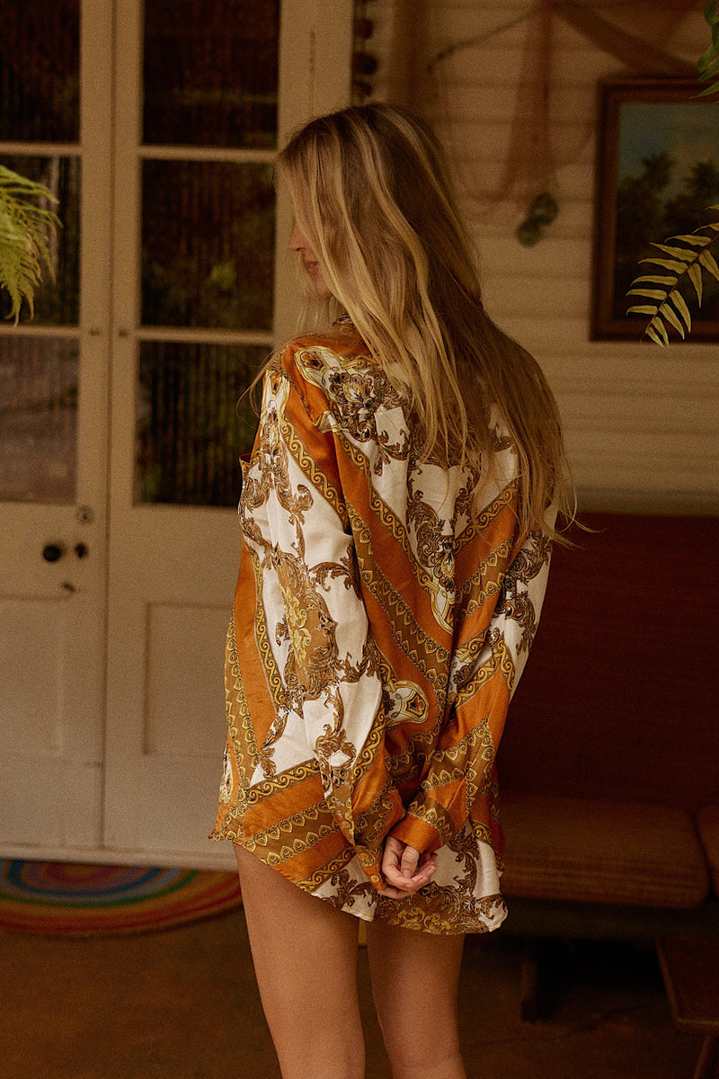 Under My Thumb Satin Oversized Shirt - Tawny - Chasing Unicorns