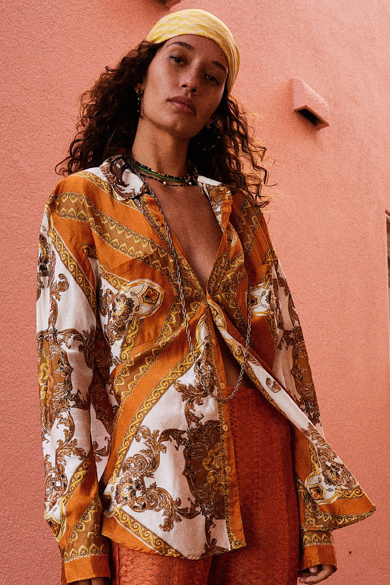 Under My Thumb Satin Oversized Shirt - Tawny - Chasing Unicorns