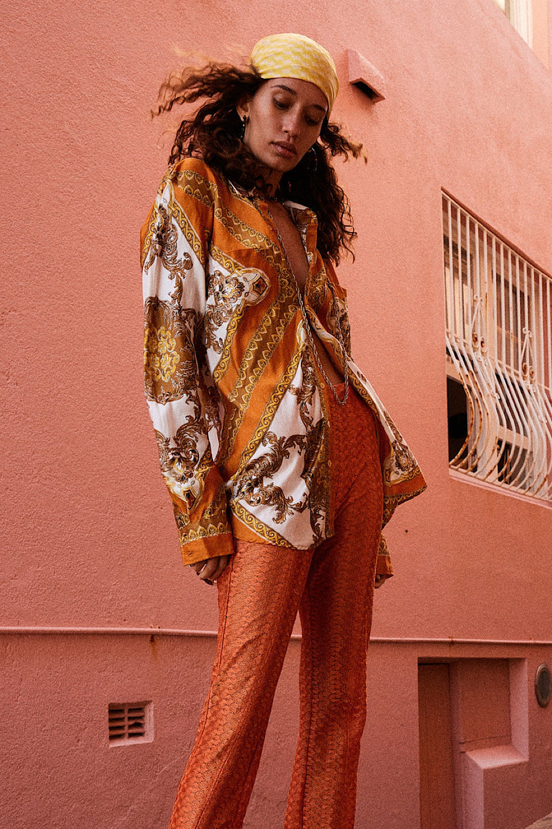 Under My Thumb Satin Oversized Shirt - Tawny - Chasing Unicorns