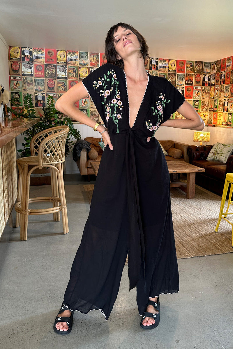 Upside Down Embroidered Palazzo Jumpsuit - Chasing Unicorns