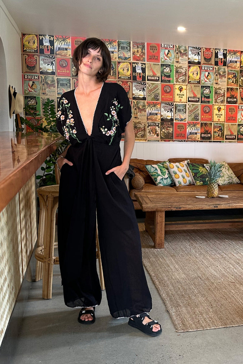 Upside Down Embroidered Palazzo Jumpsuit - Chasing Unicorns