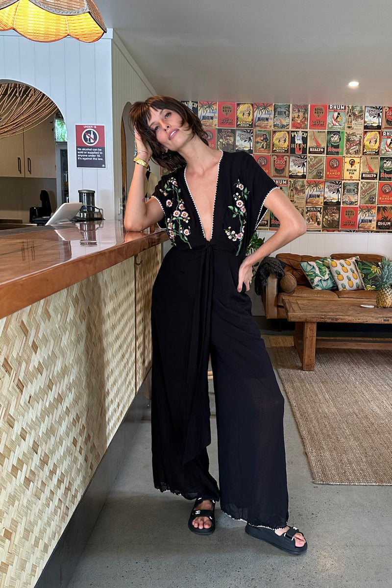 Upside Down Embroidered Palazzo Jumpsuit - Chasing Unicorns