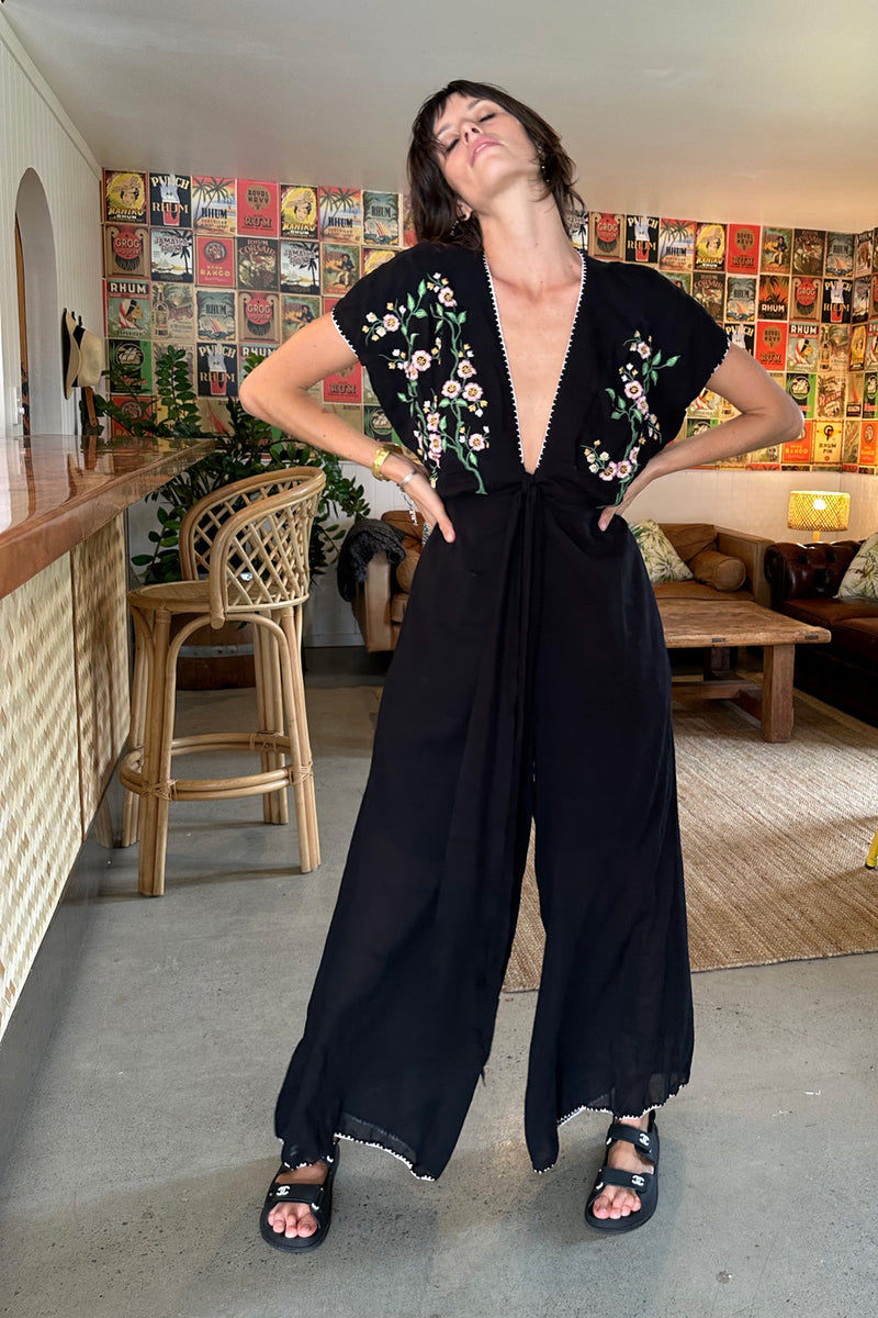 Upside Down Embroidered Palazzo Jumpsuit - Chasing Unicorns