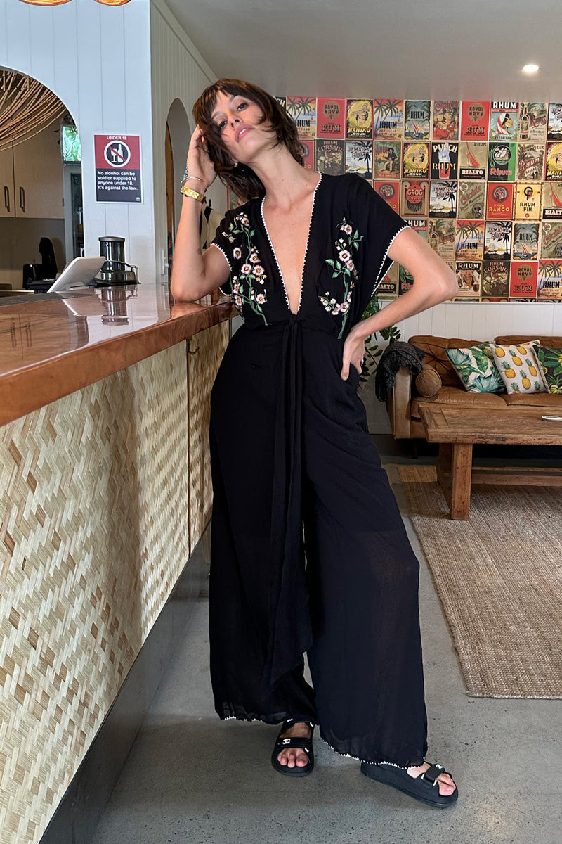 Upside Down Embroidered Palazzo Jumpsuit - Chasing Unicorns