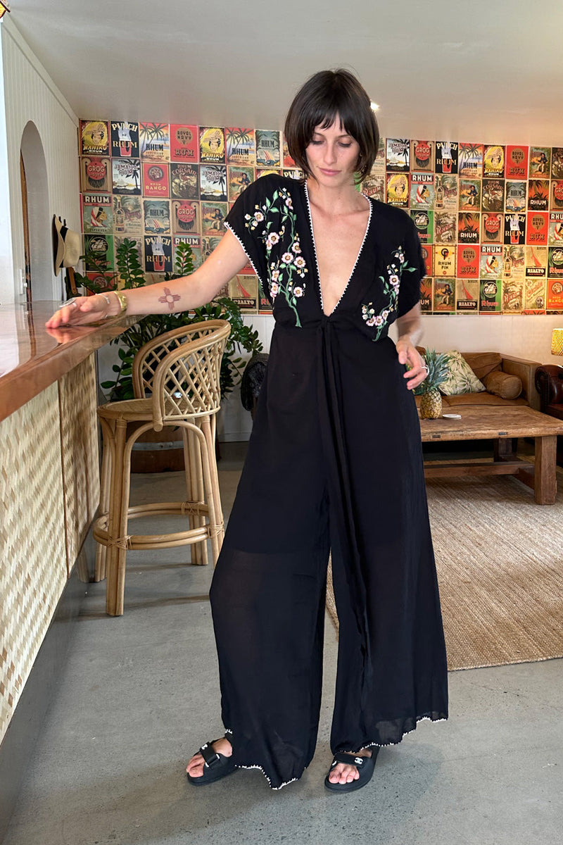 Upside Down Embroidered Palazzo Jumpsuit - Chasing Unicorns