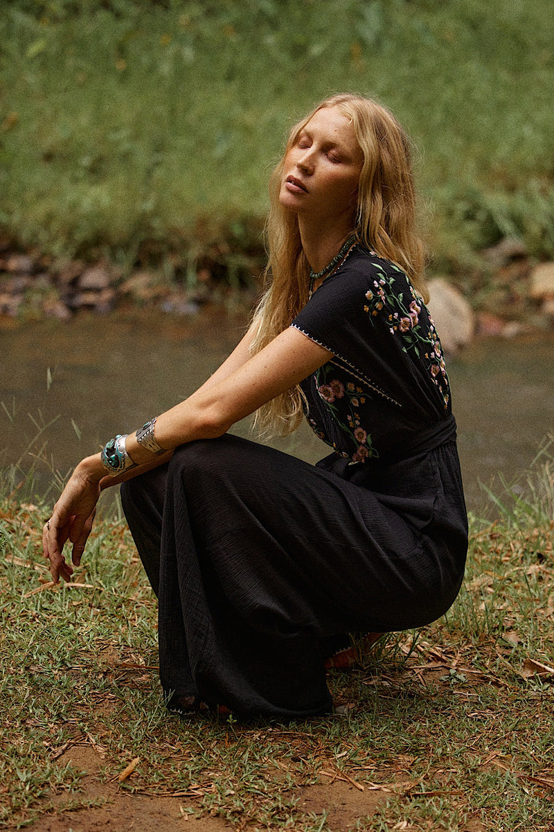 Upside Down Embroidered Palazzo Jumpsuit - Chasing Unicorns