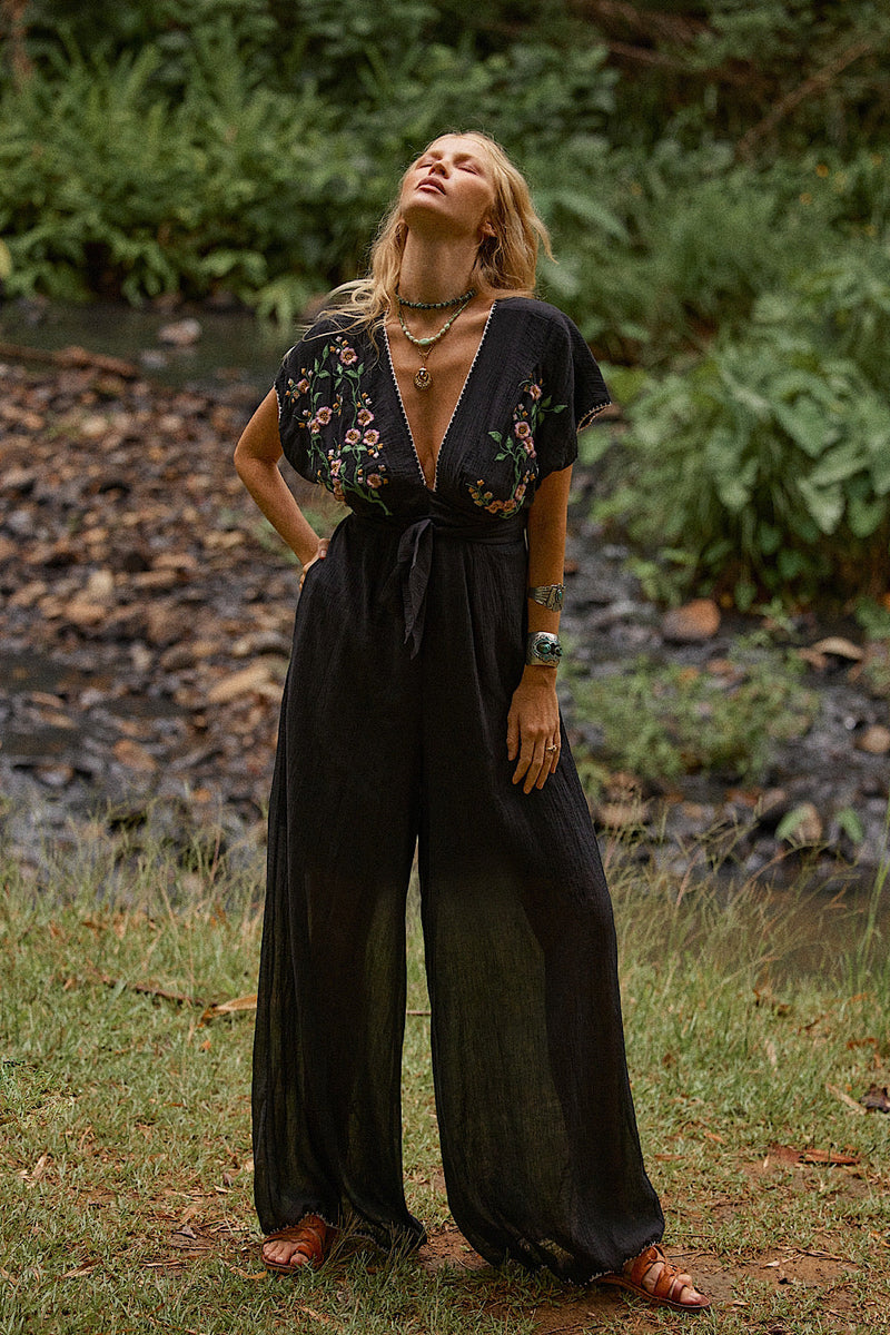 Upside Down Embroidered Palazzo Jumpsuit - Chasing Unicorns