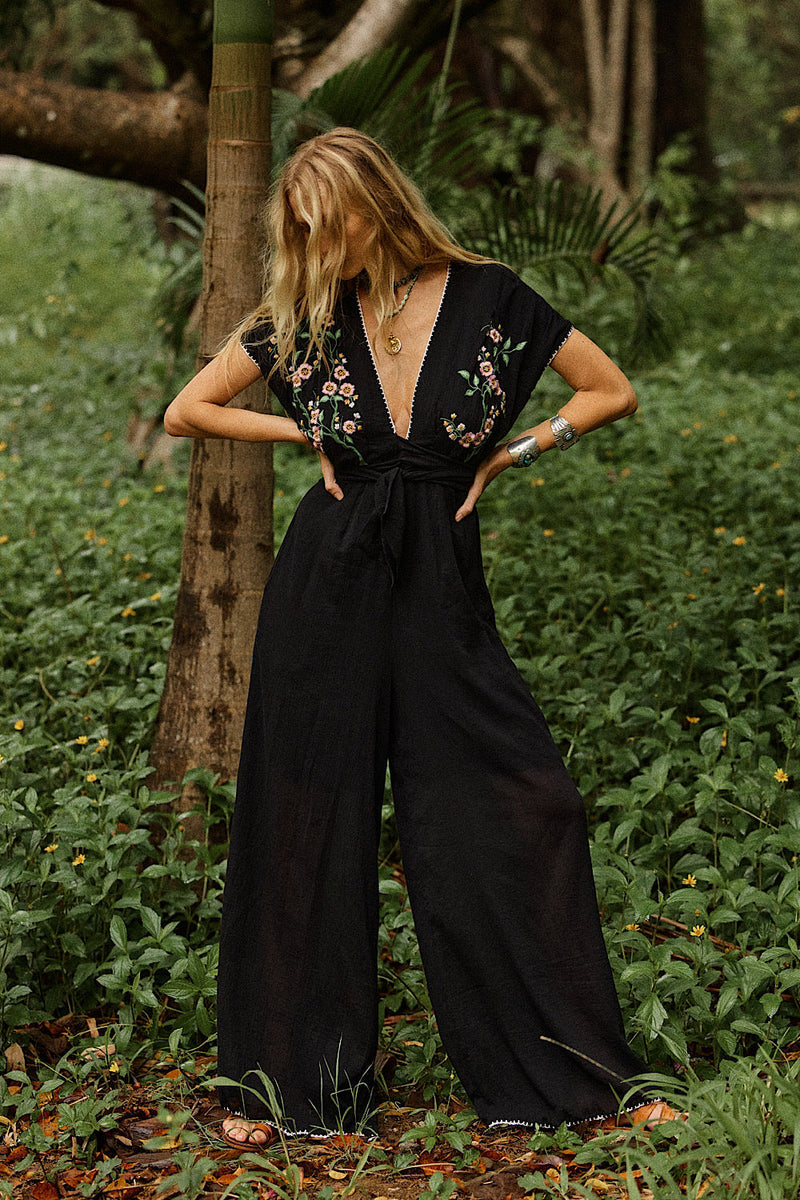 Upside Down Embroidered Palazzo Jumpsuit - Chasing Unicorns
