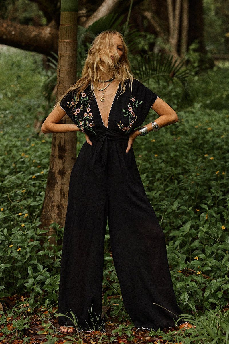 Upside Down Embroidered Palazzo Jumpsuit - Chasing Unicorns