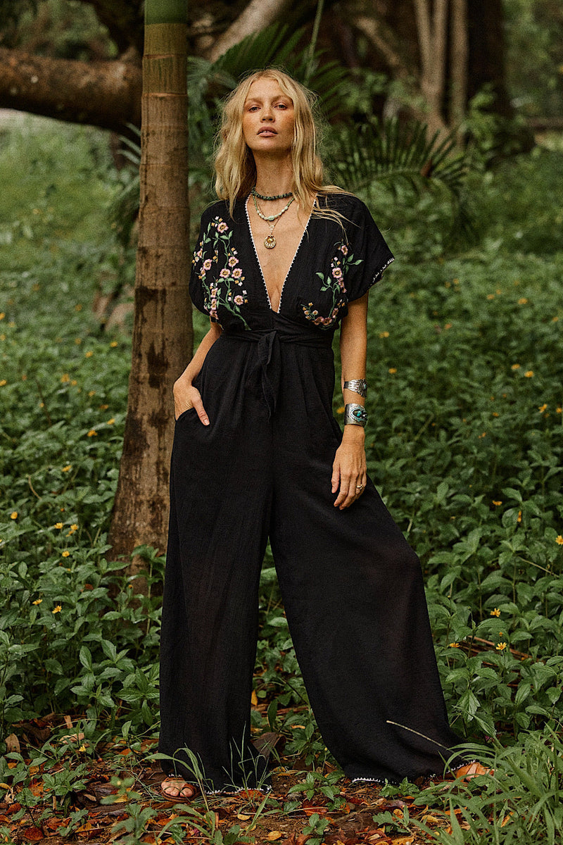Upside Down Embroidered Palazzo Jumpsuit - Chasing Unicorns