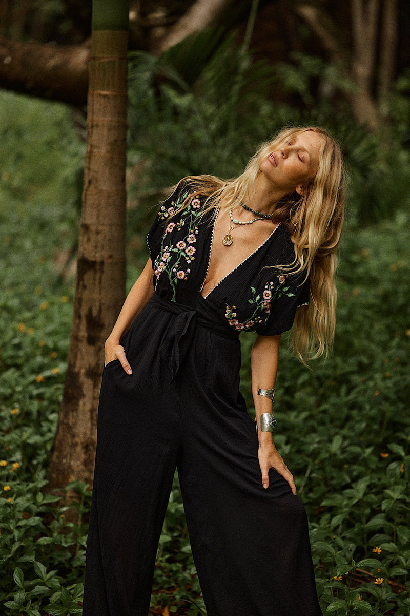 Upside Down Embroidered Palazzo Jumpsuit - Chasing Unicorns