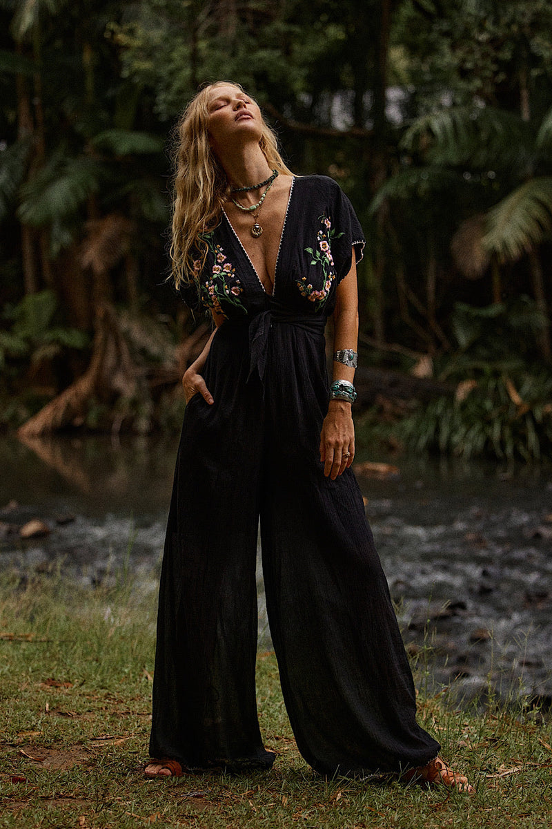 Upside Down Embroidered Palazzo Jumpsuit - Chasing Unicorns