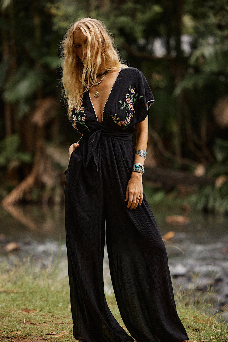 Upside Down Embroidered Palazzo Jumpsuit - Chasing Unicorns