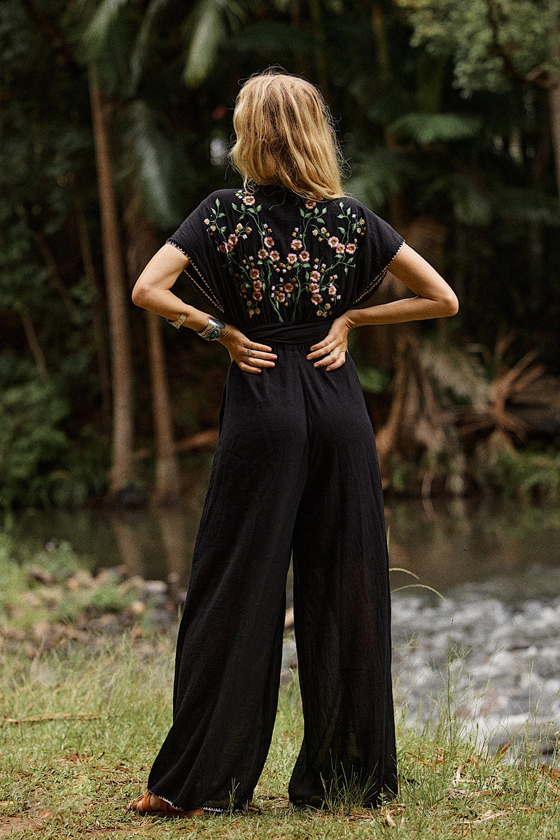 Upside Down Embroidered Palazzo Jumpsuit - Chasing Unicorns