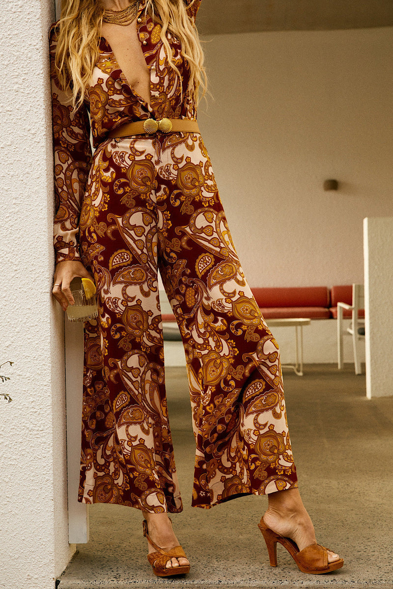 Voodoo Child Silk Crepe Palazzo Pants - Spice Psychedelic - Chasing Unicorns