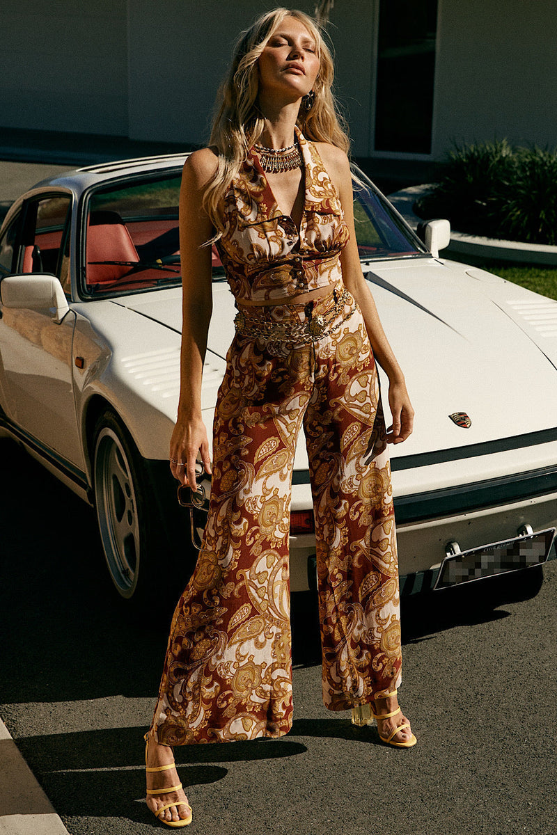 Voodoo Child Silk Crepe Palazzo Pants - Spice Psychedelic - Chasing Unicorns