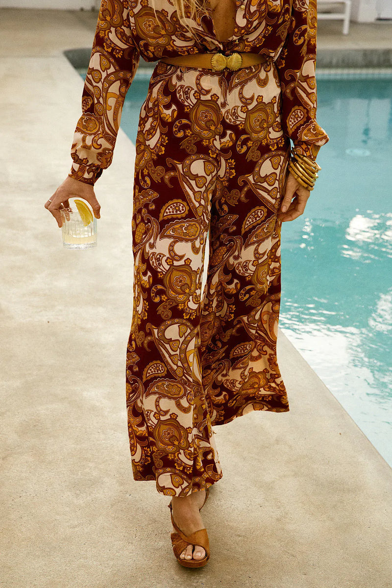 Voodoo Child Silk Crepe Palazzo Pants - Spice Psychedelic - Chasing Unicorns