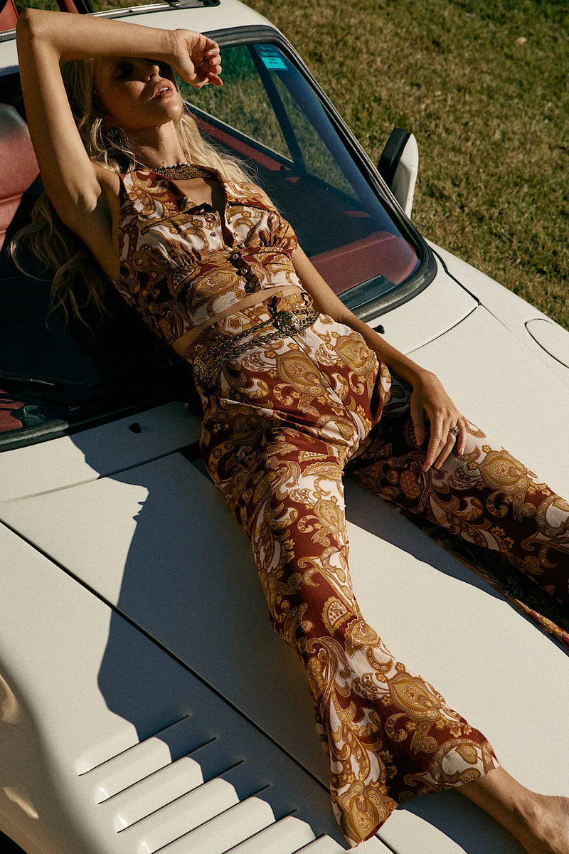 Voodoo Child Silk Crepe Palazzo Pants - Spice Psychedelic - Chasing Unicorns