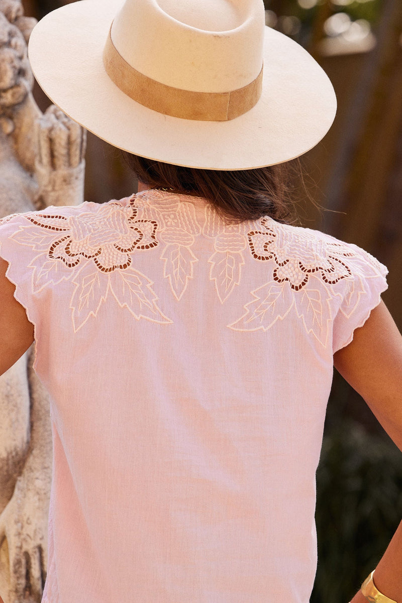 Walk on By Cutwork Cotton Gauze Short Sleeve Blouse - Chasing Unicorns