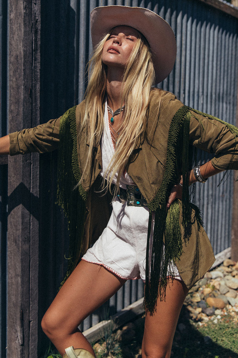 Walk The Line Silk And Fringe Blazer - Chasing Unicorns