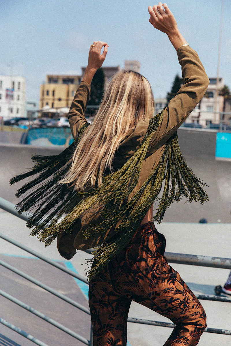 Walk The Line Silk And Fringe Blazer - Chasing Unicorns