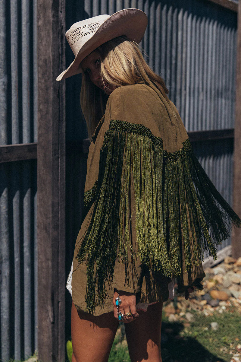 Walk The Line Silk And Fringe Blazer - Chasing Unicorns