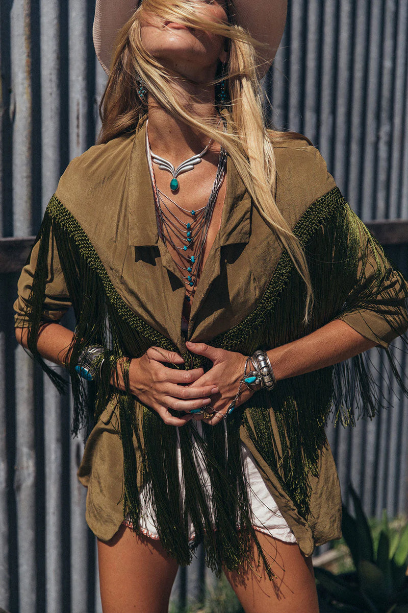 Walk The Line Silk And Fringe Blazer - Chasing Unicorns