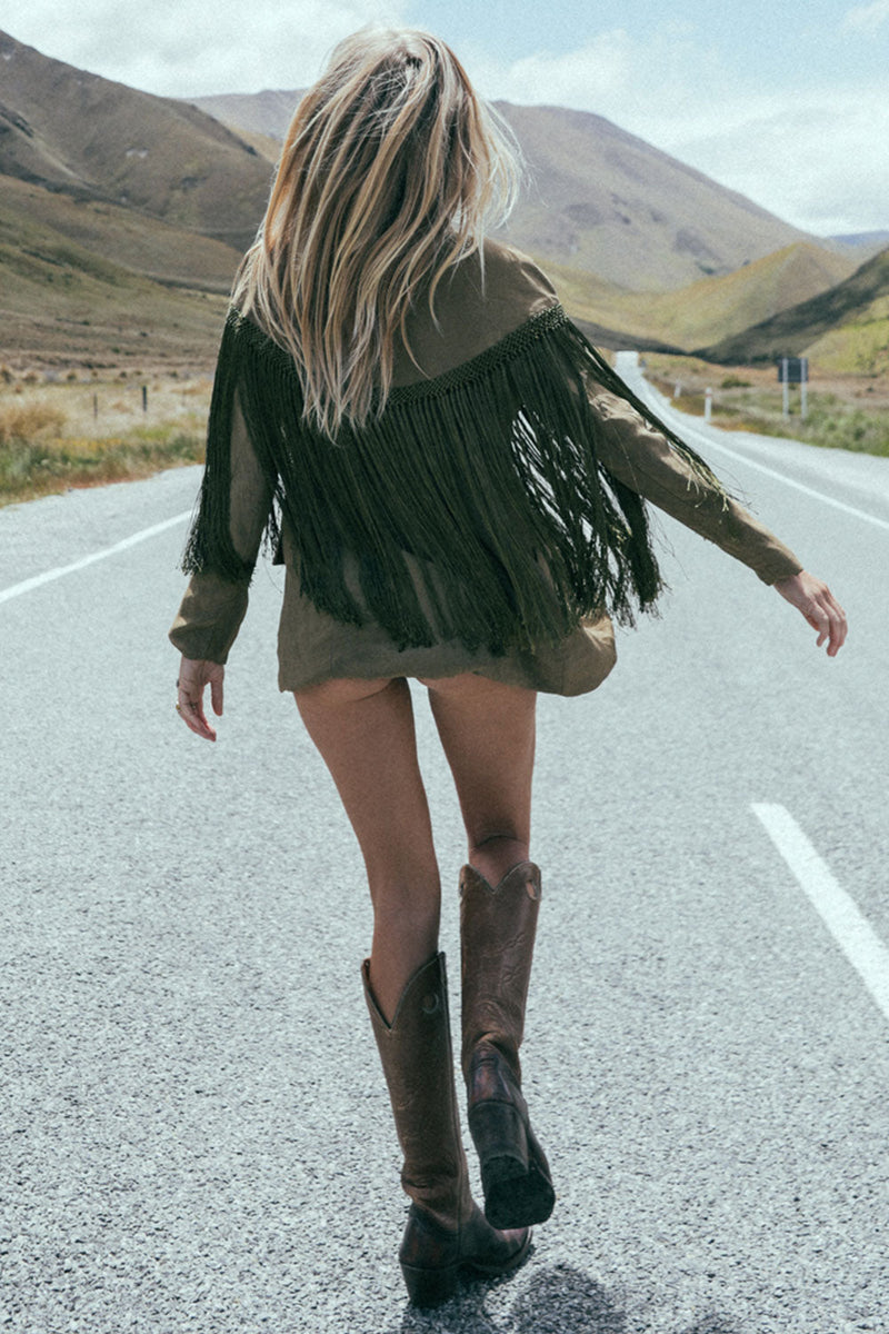Walk The Line Silk And Fringe Blazer - Chasing Unicorns