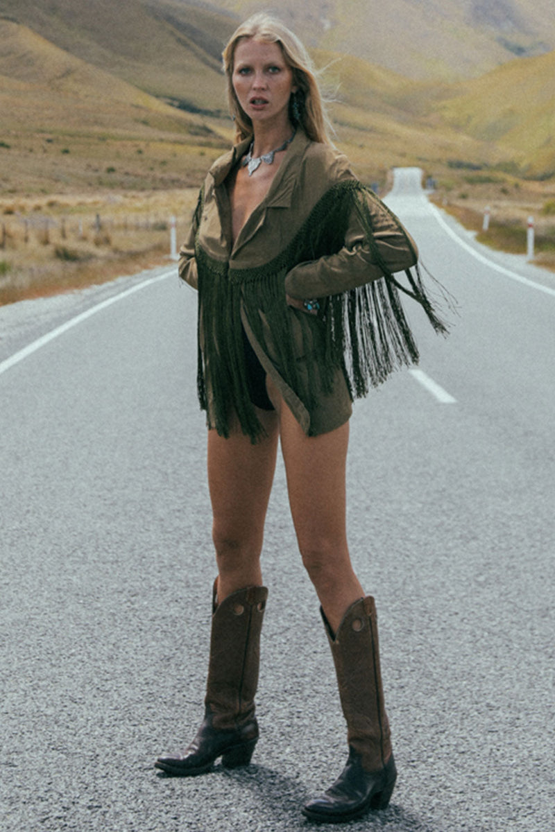 Walk The Line Silk And Fringe Blazer - Chasing Unicorns