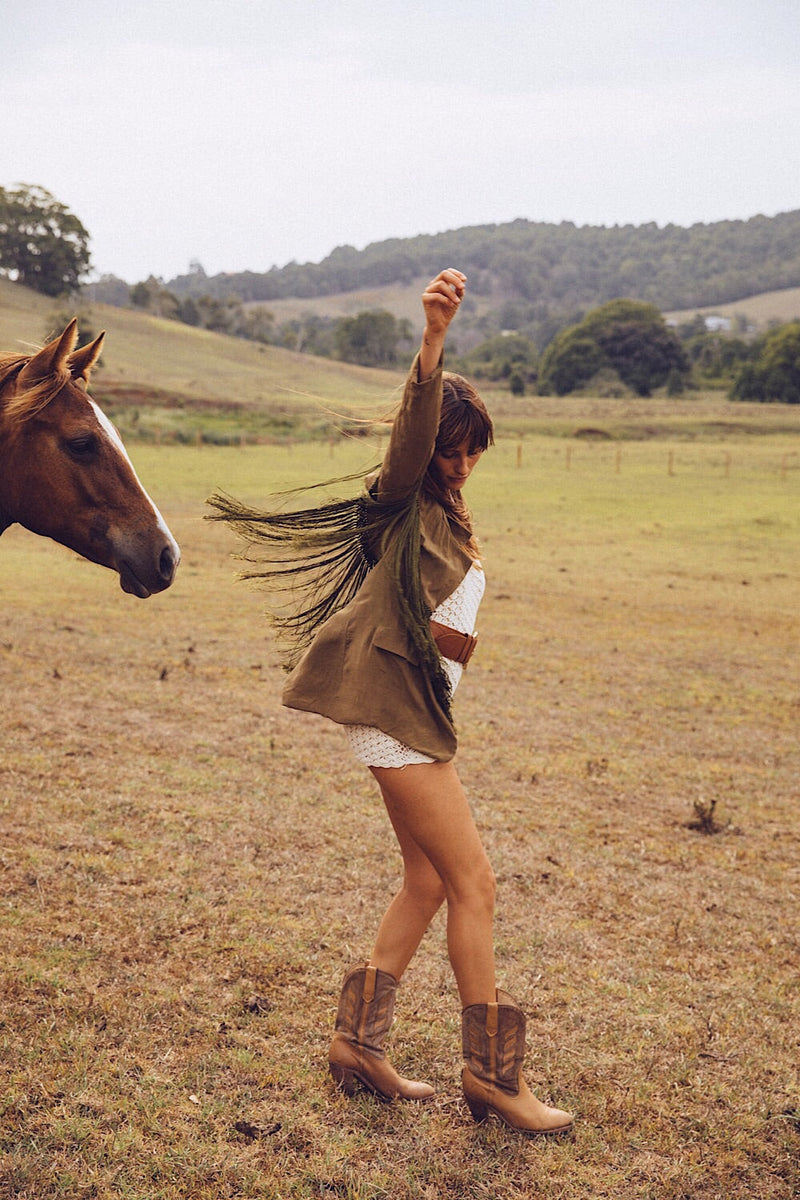 Walk The Line Silk And Fringe Blazer - Chasing Unicorns