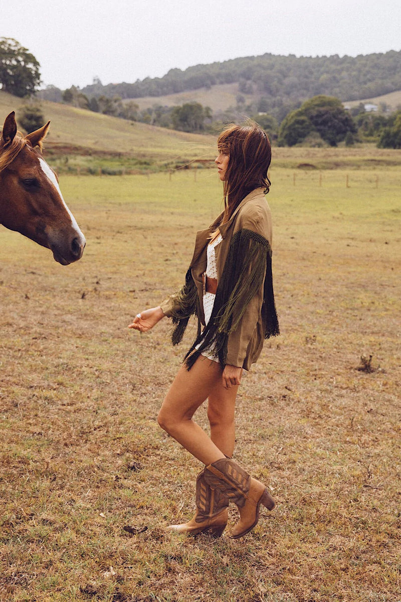 Walk The Line Silk And Fringe Blazer - Chasing Unicorns
