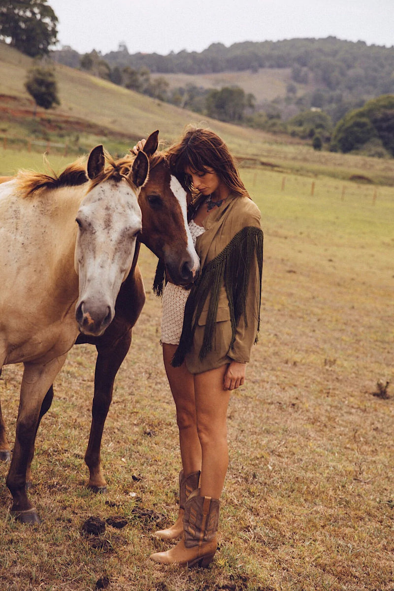 Walk The Line Silk And Fringe Blazer - Chasing Unicorns