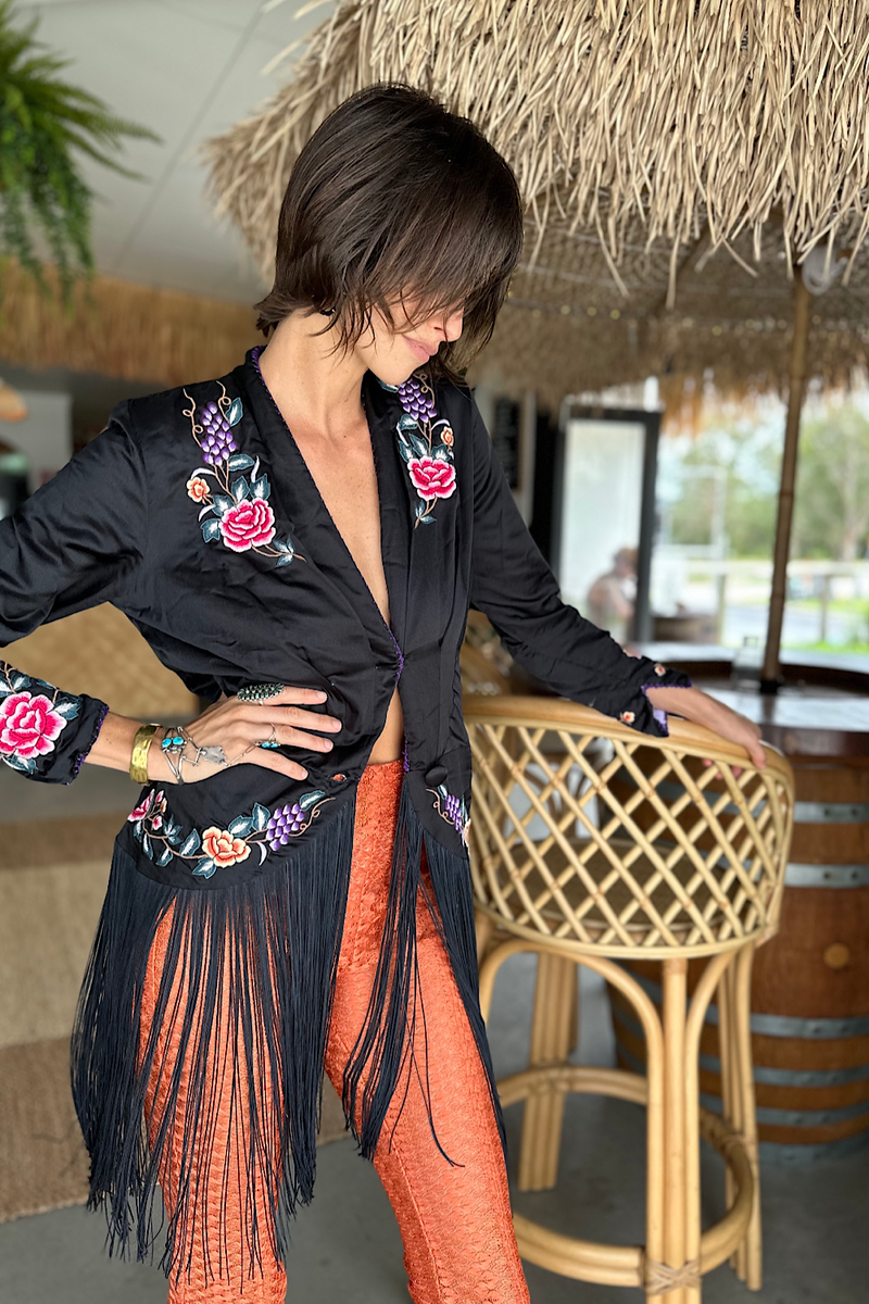 Wandering Eye Silk + Embroidered Fringe Jacket - Chasing Unicorns