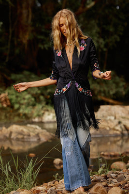 Wandering Eye Silk + Embroidered Fringe Jacket main image 0