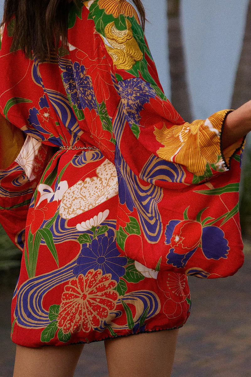 What I Did For Love Silk Crepe Metallic Embroidered Floral Kimono - Chasing Unicorns