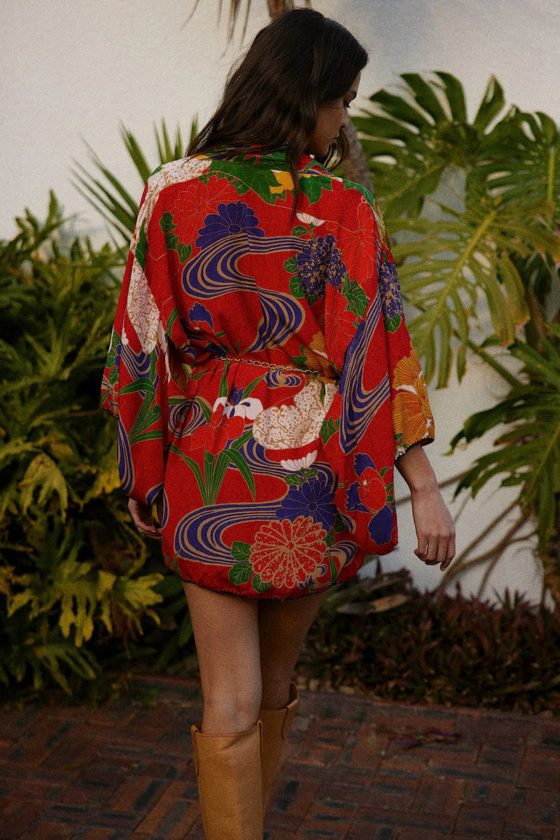 What I Did For Love Silk Crepe Metallic Embroidered Floral Kimono - Chasing Unicorns