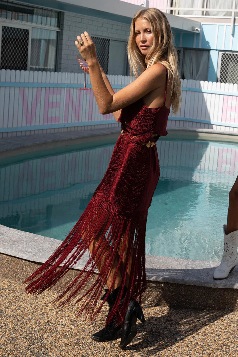 Wild And Free Silk Fringe Skirt - Port - Chasing Unicorns