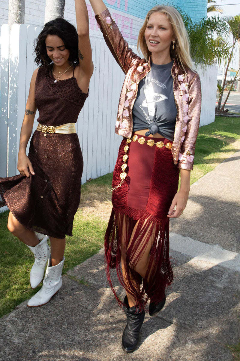 Wild And Free Silk Fringe Skirt - Port - Chasing Unicorns