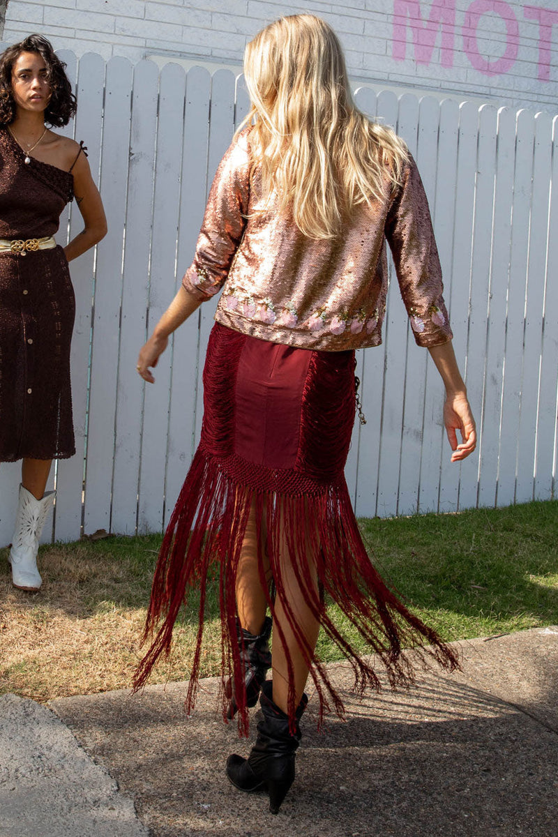 Wild And Free Silk Fringe Skirt - Port - Chasing Unicorns