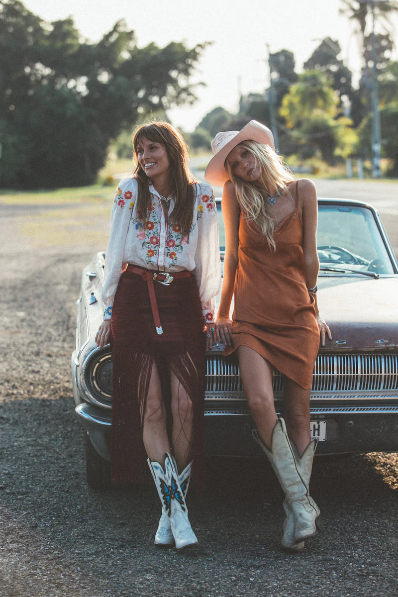Wild And Free Silk Fringe Skirt - Port - Chasing Unicorns