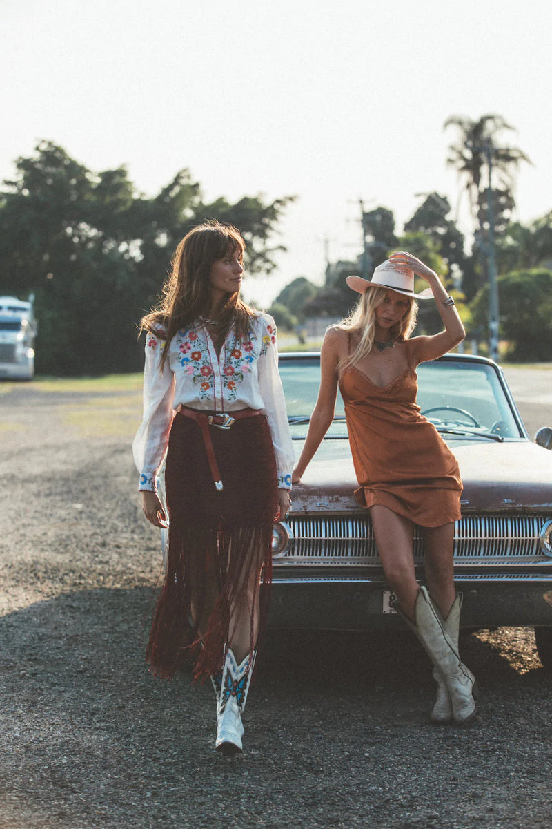 Wild And Free Silk Fringe Skirt - Port - Chasing Unicorns