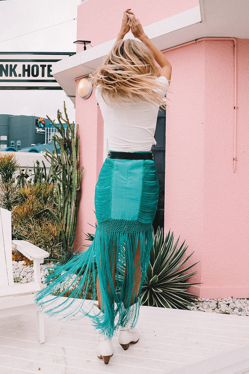 Wild And Free Silk Fringe Skirt - Turquoise - Chasing Unicorns