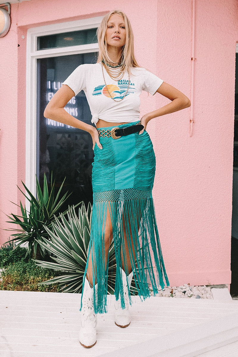 Wild And Free Silk Fringe Skirt - Turquoise - Chasing Unicorns